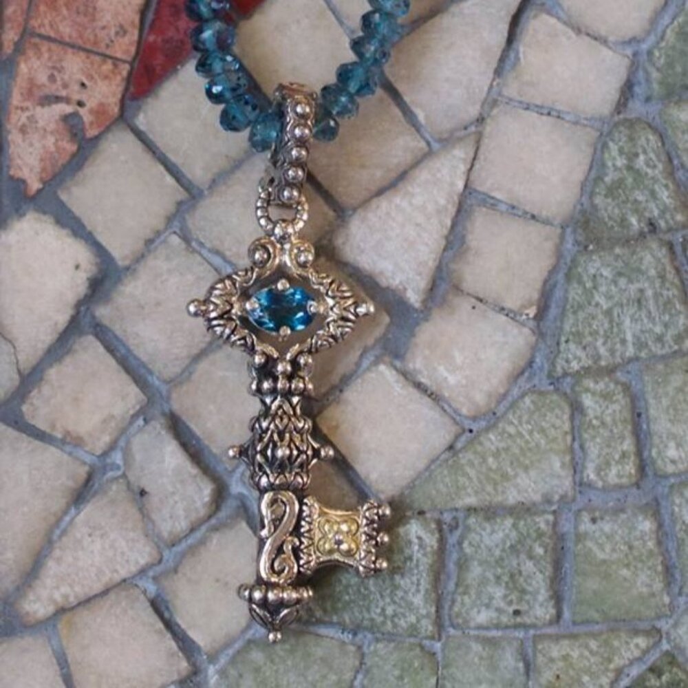 Barbara Bixby London Blue Topaz Key Enhancer Sterling Silver 18K Gold Pendant - Picture 6 of 6